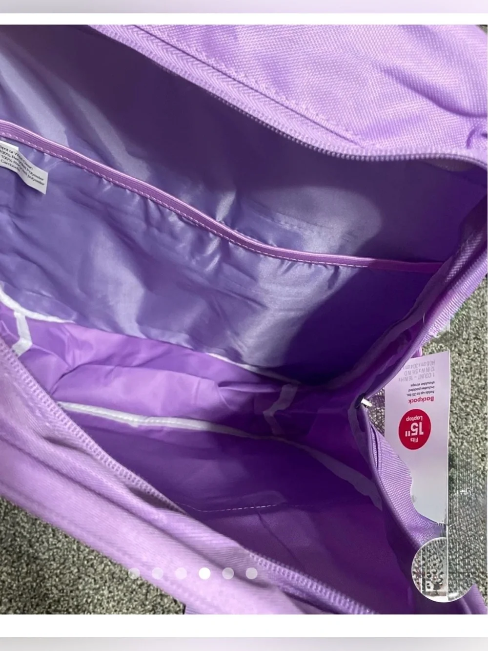 NWT: 23L Lavender Backpack with Laptop sleeve and mesh pockets